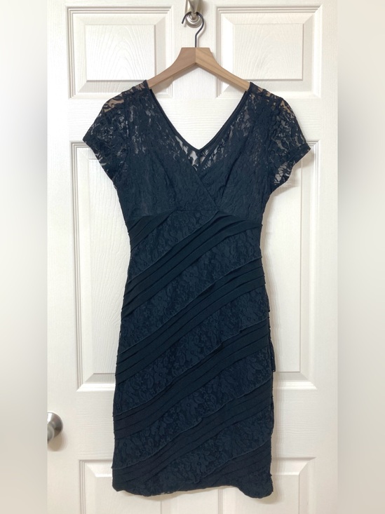 Vintage Dresses & Skirts - Vintage Black Lace Layered Mini Bodycon Bandage Dress Small Vampy Goth Y2K Club